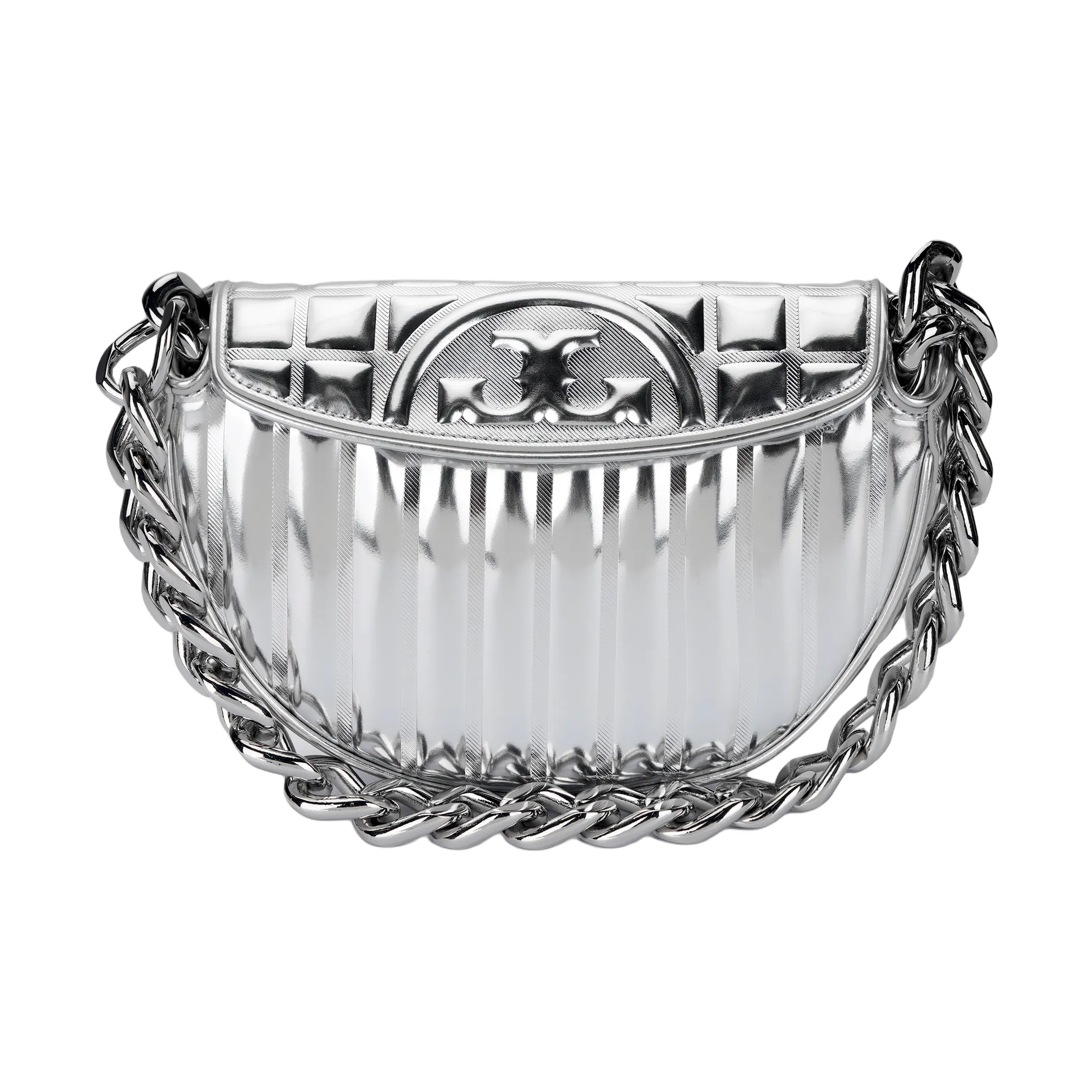 TORY BURCH Fleming Коровья кожа Полумесяц Сумка Портативная Сумка через плечо Мини Женская Серебряная