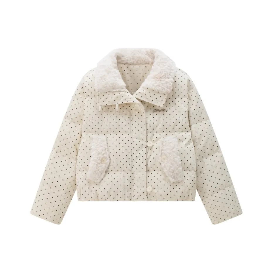 PZGE Белый Гороховый узор Пуховая куртка Женские Объёмные куртки (пуфы)