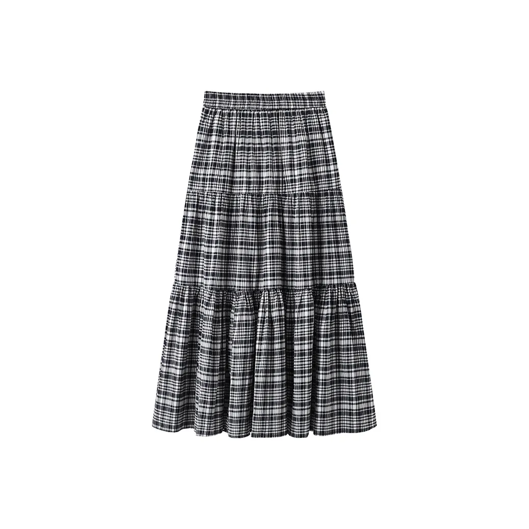 MH Черно-белая клетка Женские Повседневные Длинные Юбки