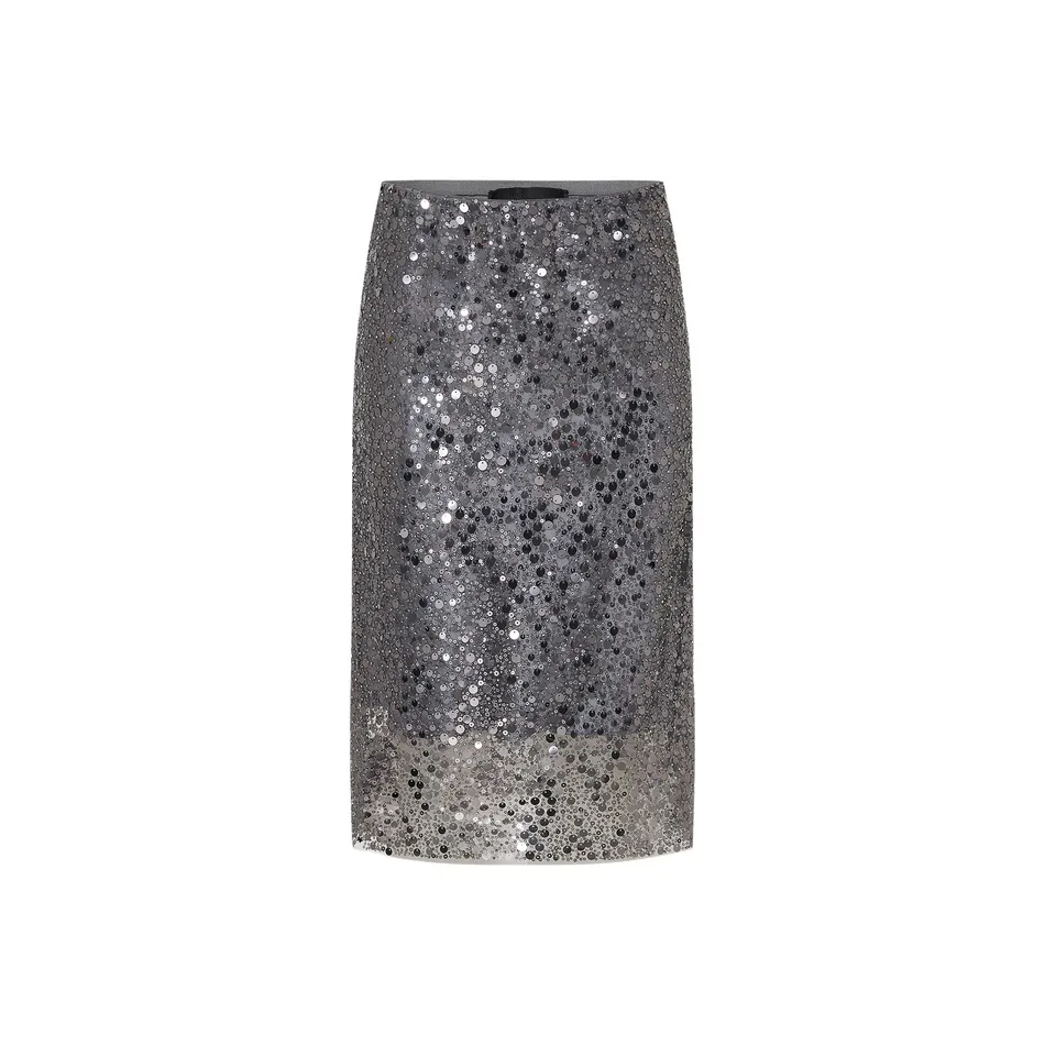 MO&CO Серебристо-серый Женская Повседневная Длинная Юбка