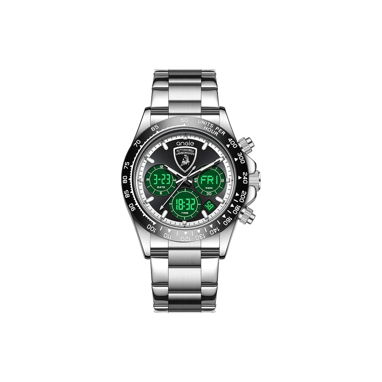 ANGIE PRESENT WATCH Lamborghini Электронный + Кварцевый механизм Стальной ремешок Часы Унисекс Белый циферблат