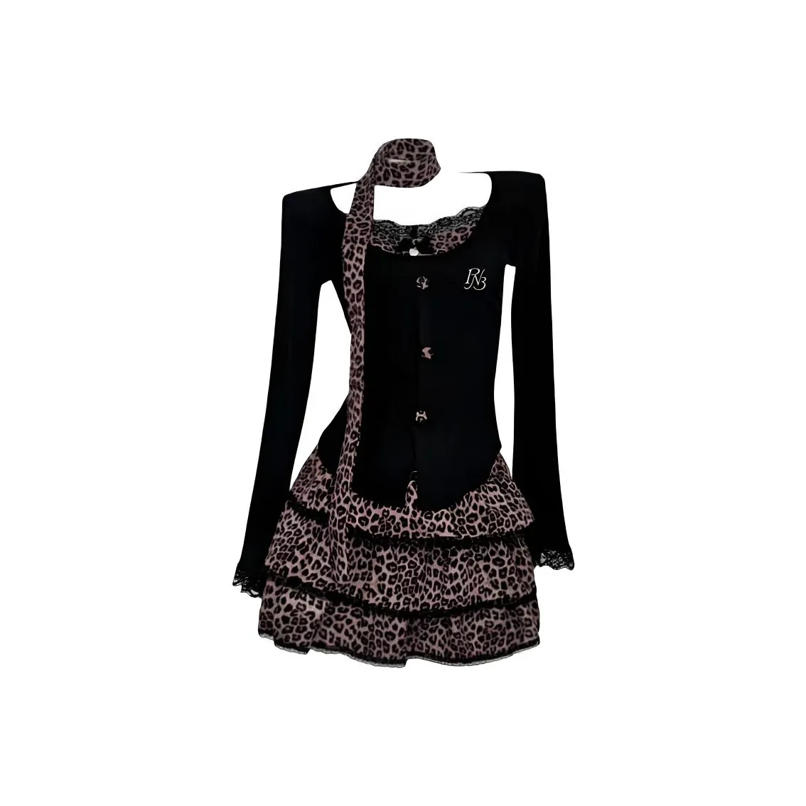 PNVB Черный топ + Леопардовый принт Короткая юбка Женские Комплекты с юбкой