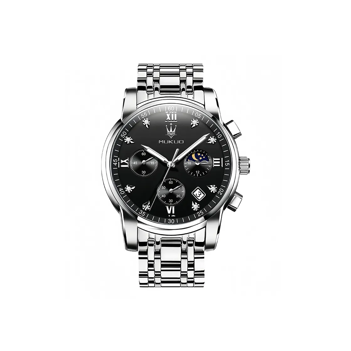 MUKUO Кварцевый механизм ремешок из нержавеющей стали черный циферблат мужские часы