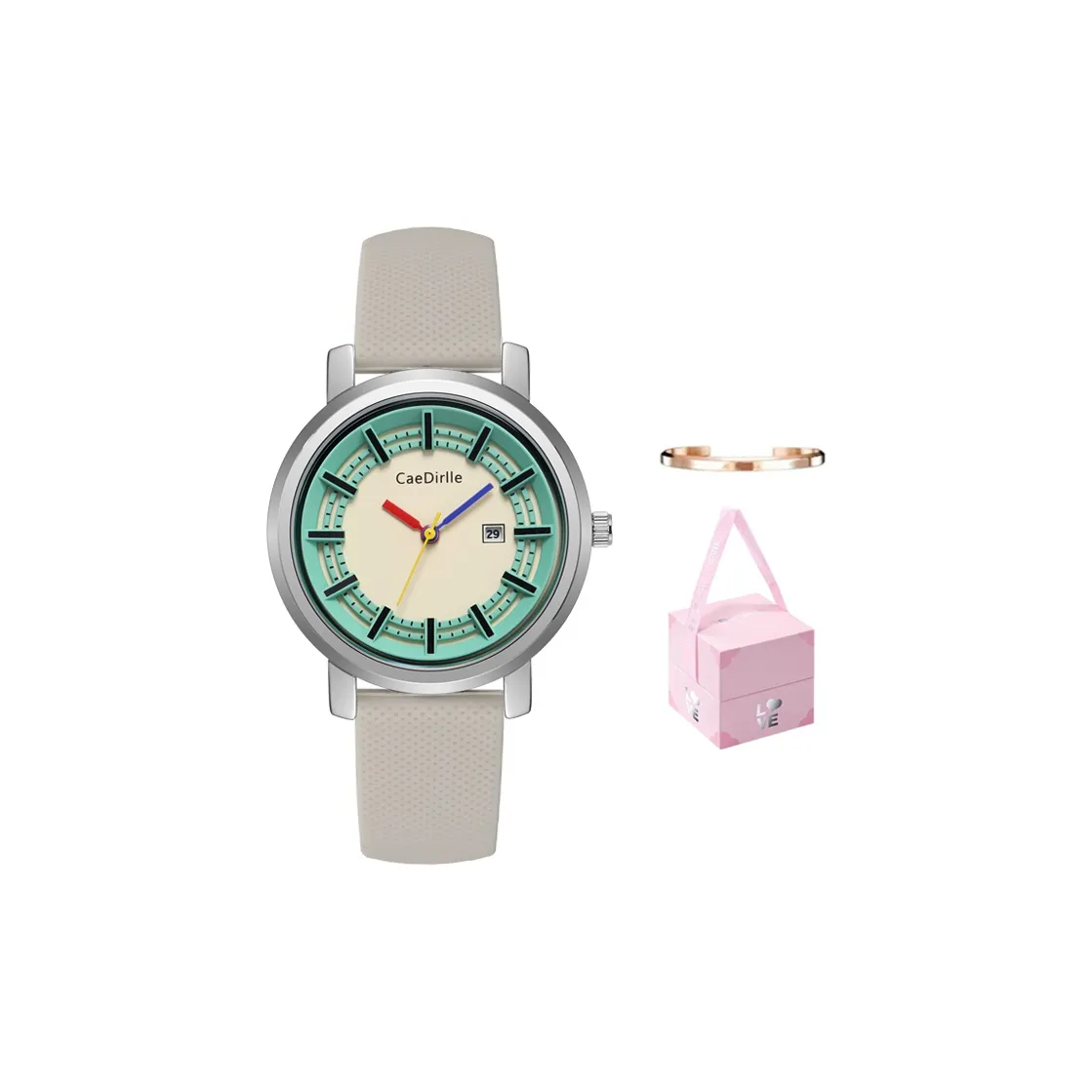 CAEDIRLLE Кварцевый механизм резиновый ремешок часы женские зеленый циферблат