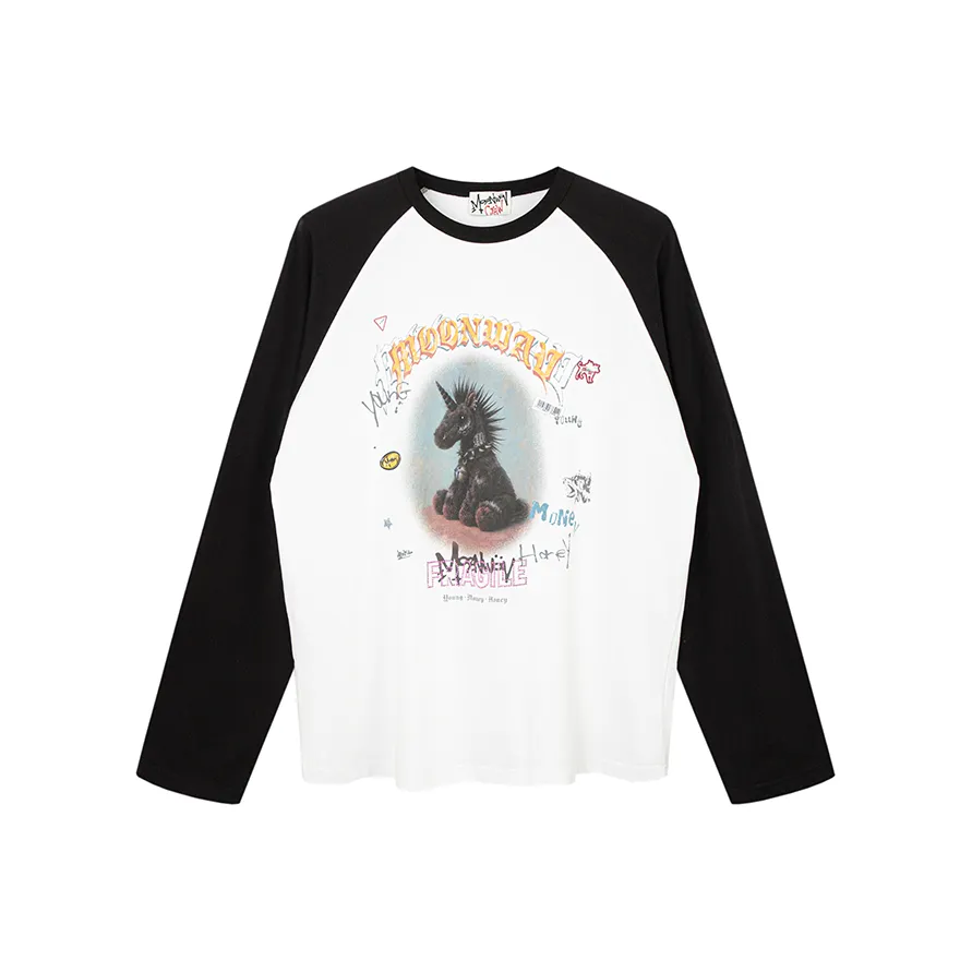 MOONWAV Американский модный бренд свободный крой длинный рукав футболка унисекс