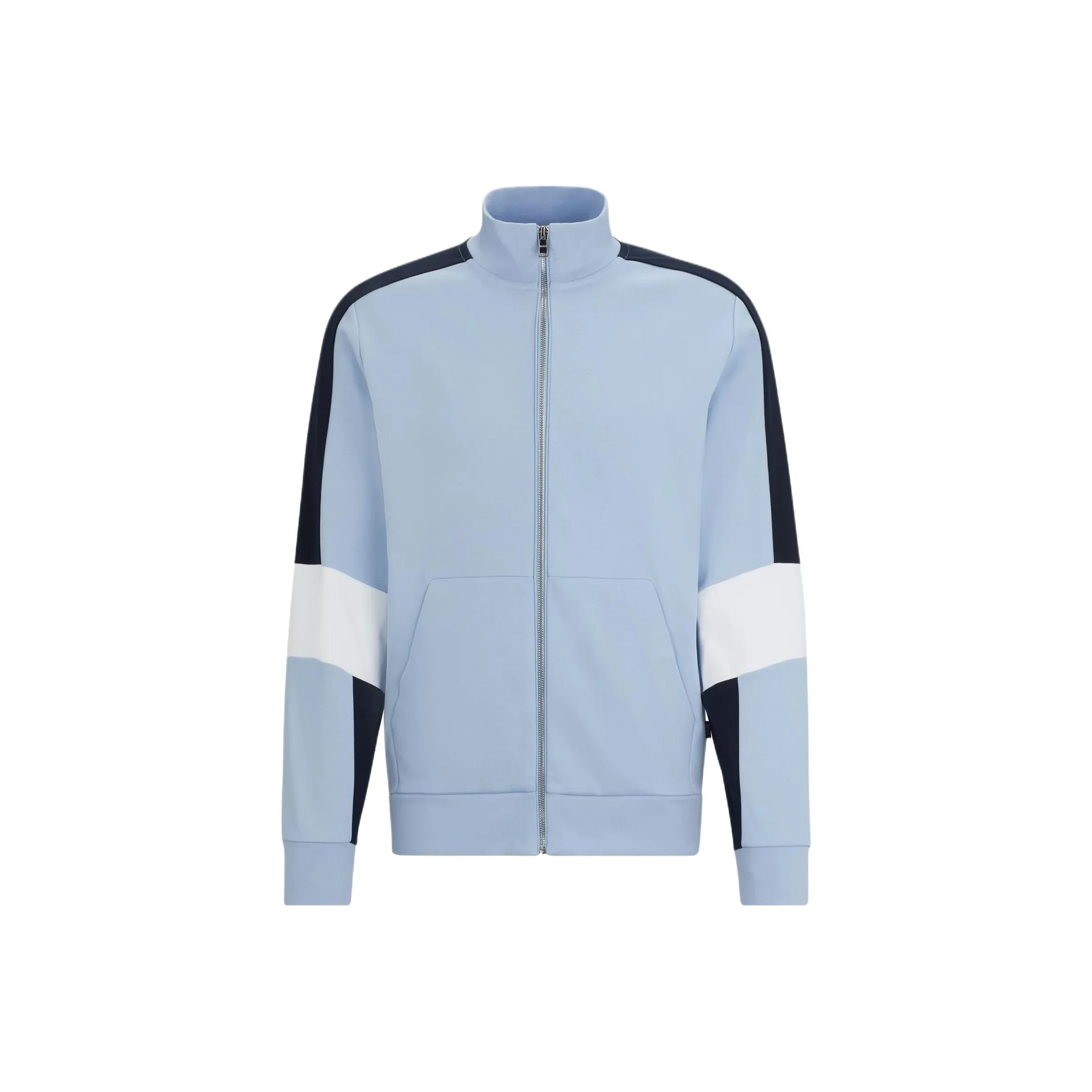 Hugo Boss Хлопковая Смешанная Толстовка ZIP UP с Цветовым Блокированием Куртки и Пальто Мужская Светло-Синяя