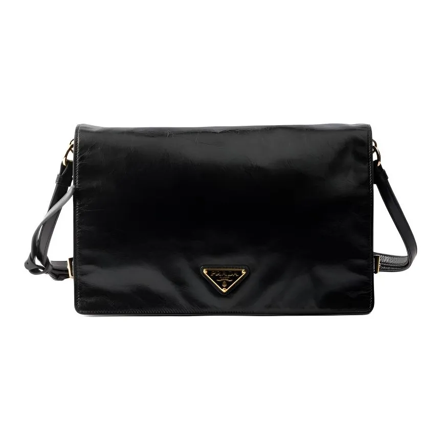 PRADA Leather Shoulder Bag Medium Size Women's Black