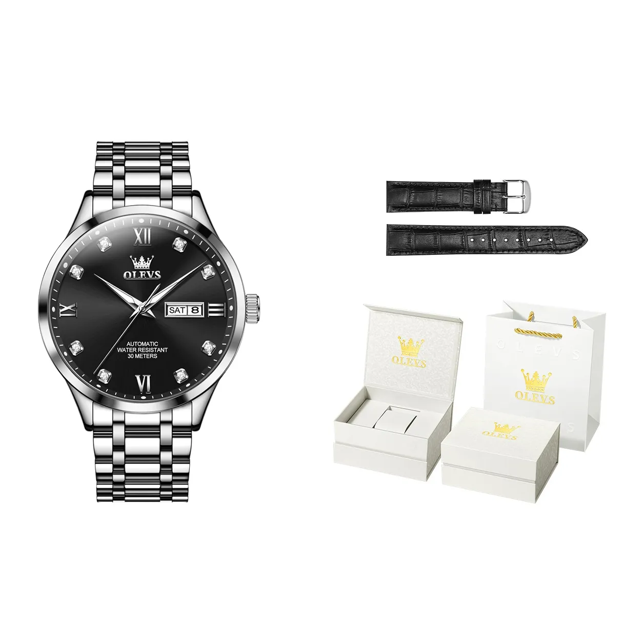 OLEVS Wisdom Series Mechanical Movement Stainless Steel Watchband Watch Men's Watches White Dial