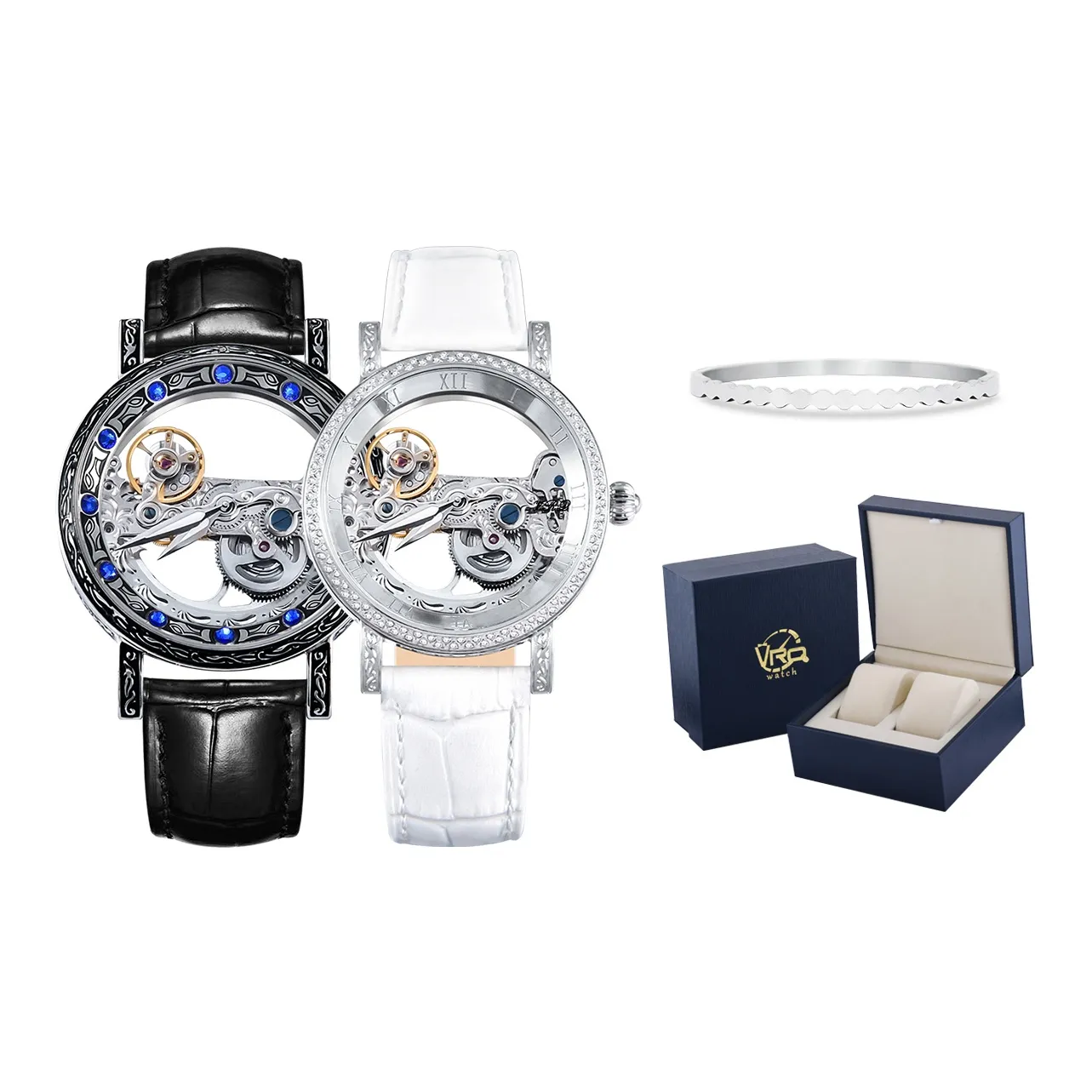 VRQ Faith Series Original Aspiration/C1 Automatic Mechanical Movement Genuine Leather Strap Watch Unisex Skeleton Dial