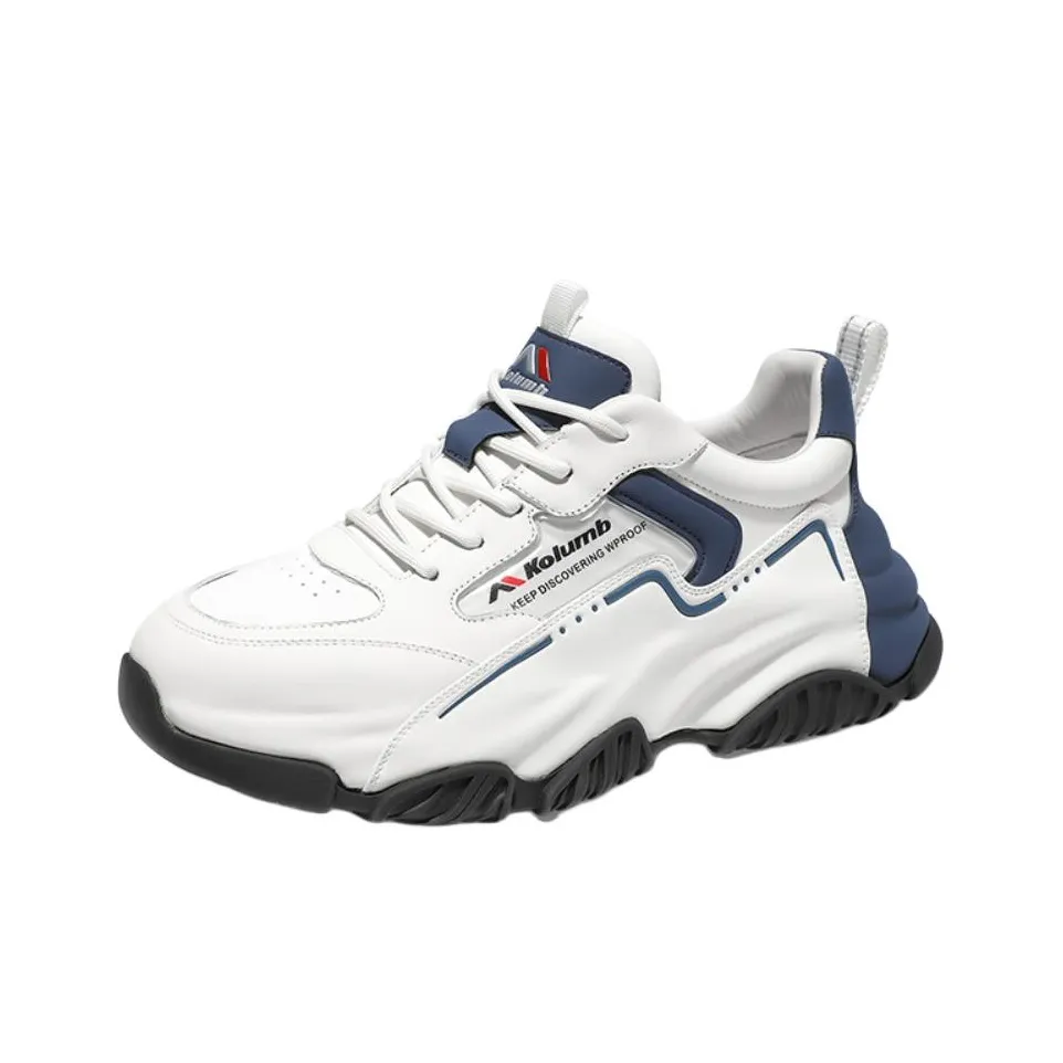 KOLUMB Дышащий Легкий Увеличение Высоты Низкий Топ Толстая Подошва Мужские Белый Синий