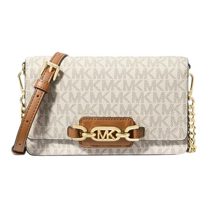 MICHAEL KORS Heather Artificial Leather Crossbody Bag Small Women's Vanilla White Brown MICHAEL KORS Вереск Искусственная кожа Сумка через плечо Маленькая Женская Ванильный белый и Коричневый