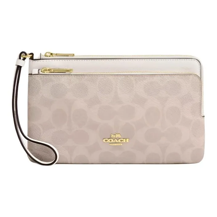 COACH Подпись Покрытый холст с кожаными вставками Кошелек Маленький Женский Розовый и Белый