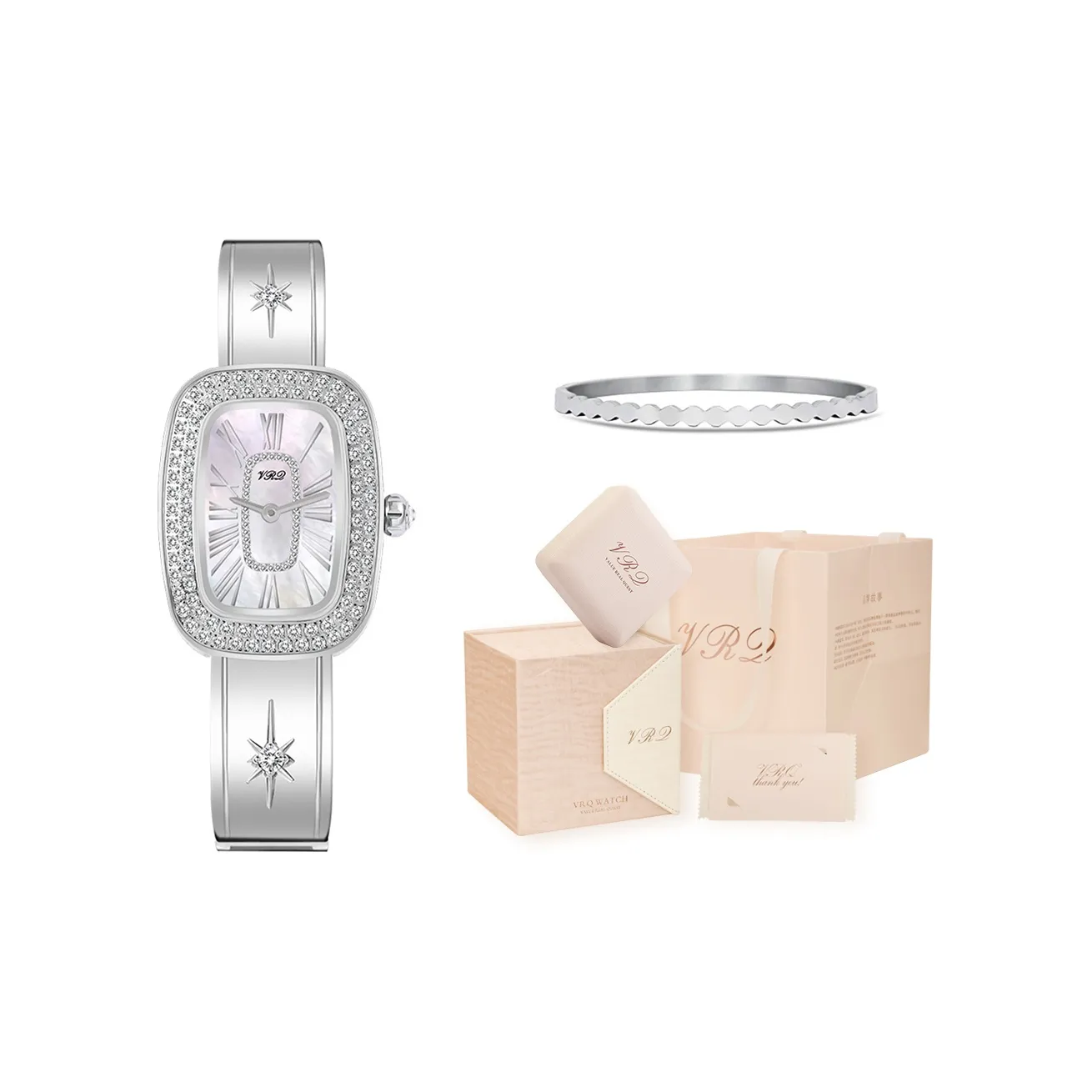 VRQ FLORA Часы Кварцевый механизм Ремешок из нержавеющей стали Часы для женщин Жемчужная раковина Циферблат часов