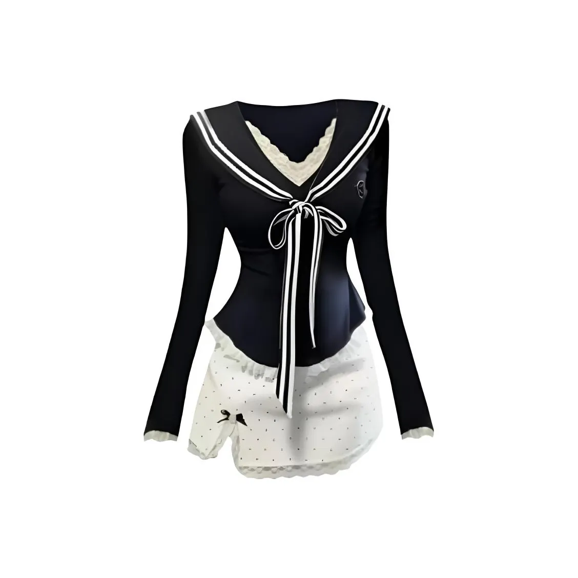 DANCANG Полка Дот Разделенная Юбка Комплект из Двух Предметов Женский