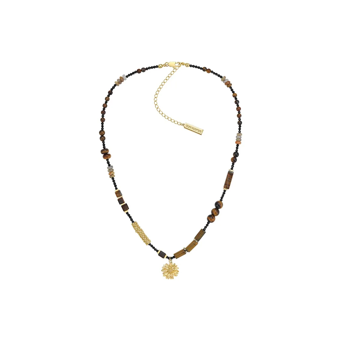 SUN HUNTER 14K Золото Покрытие Медь + Камень Тигровый Глаз + Агат Crazy + Синтетический Кристалл Ожерелье Женское