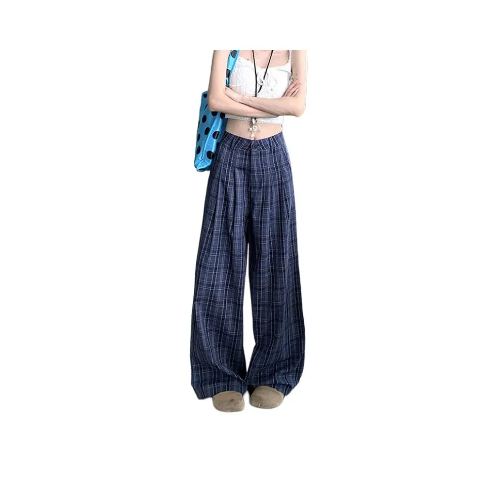 BVODE Blue Plaid Women's Casual Pants BVODE Синие Клетчатые Женские Повседневные Брюки