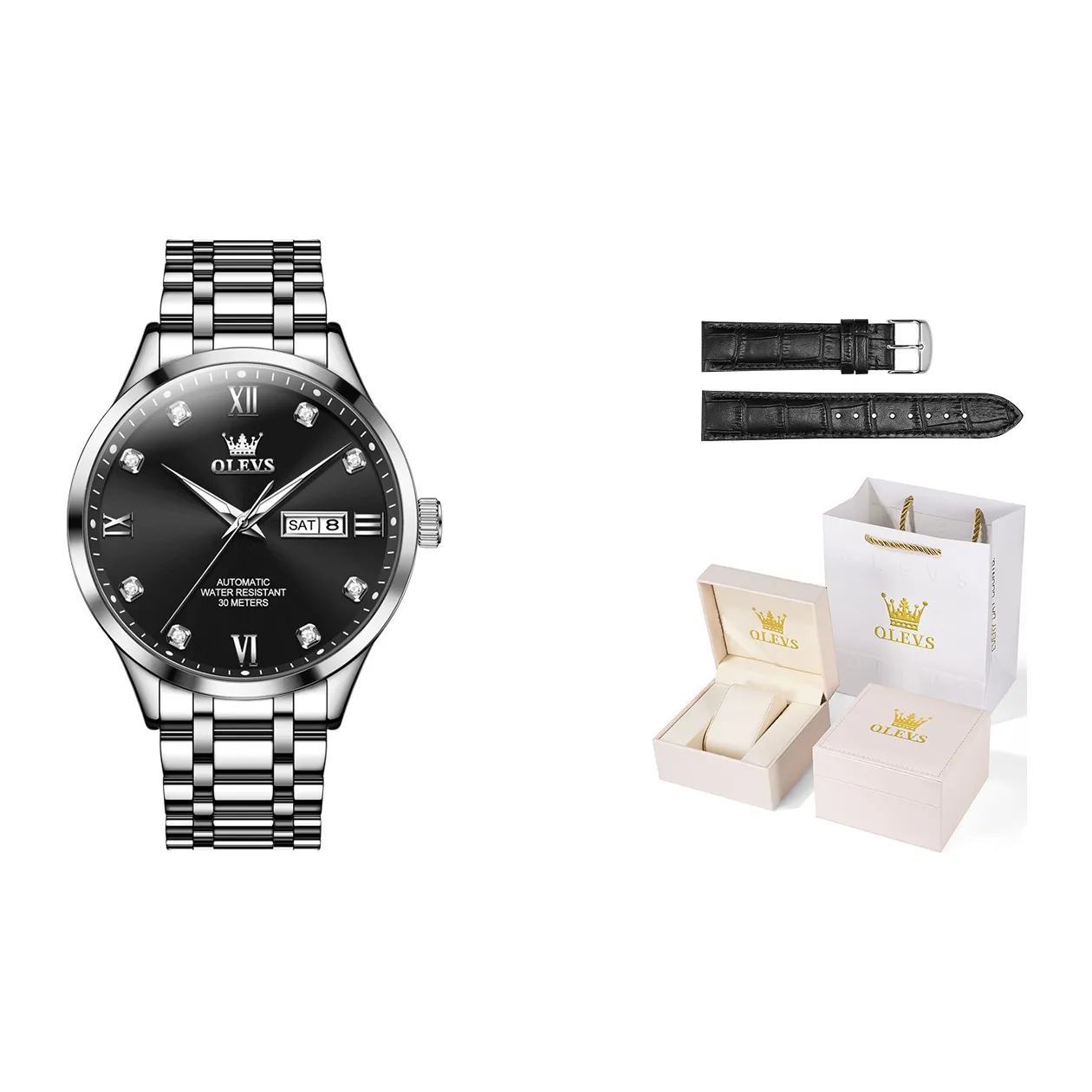 OLEVS Mechanical Movement Stainless Steel Watchband Watch Men's Watches Black Dial