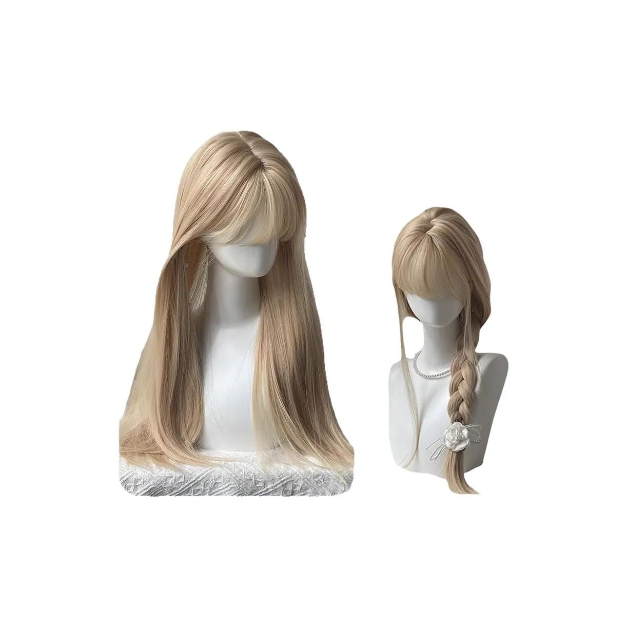 GLUNA Девичий Лолита Комикс Liuhai Белый Золото Длинные Прямые Волосы Женская Перука Высокая Температура Пряжа