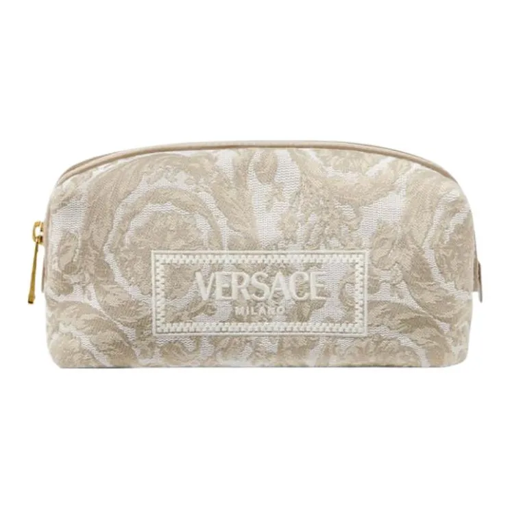 VERSACE Barocco Жаккардовая ткань Холст с кожей Косметичка Женская Бежевая