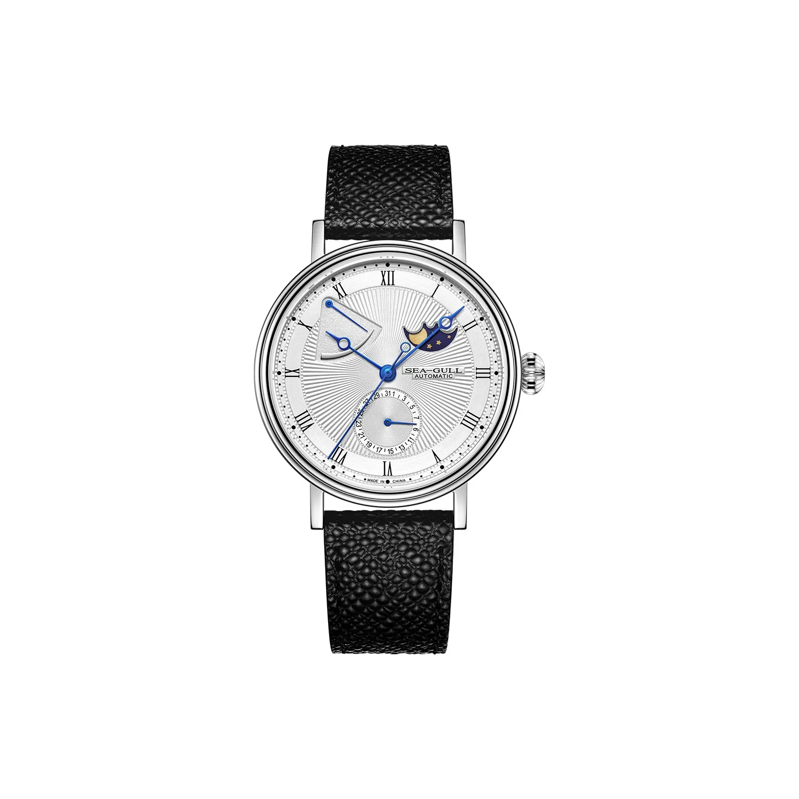 Sea Gull Masterpiece Collection Automatic Mechanical Movement Genuine Leather Strap Watch Men's Watches White Dial
