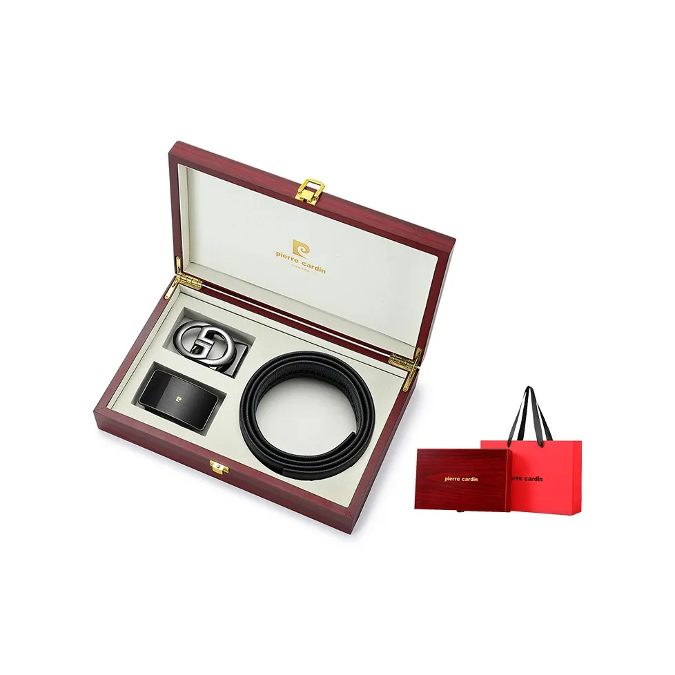 PIERRE CARDIN Top Grain Cow Leather Belt Men's Black 3.45cm