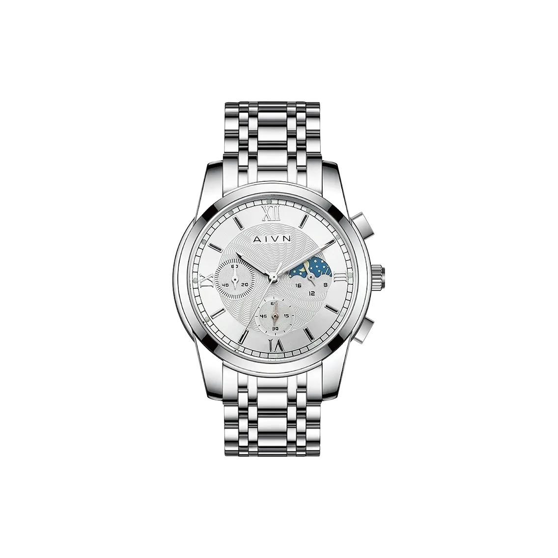 AIVN Кварцевый механизм ремешок из нержавеющей стали мужские часы серебристый циферблат