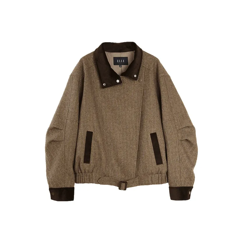 ELLE Укороченная куртка женская кофейного цвета