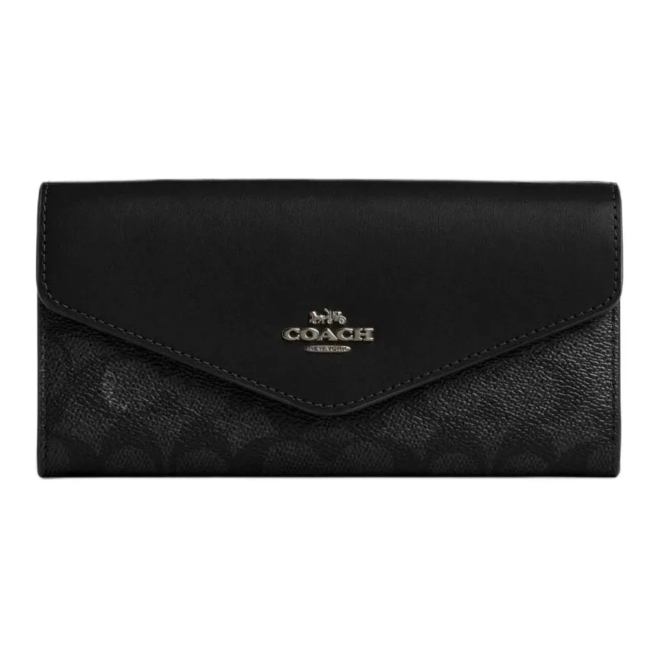 COACH Coated Canvas Wallet Trumpets Women's Charcoal & Black