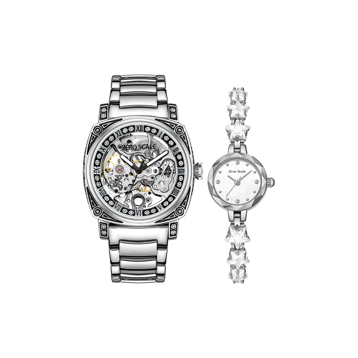 Zero Scale Кварц Автоматический Механический Механизм Металлический Ремешок Часы Унисекс Серебристый Циферблат
