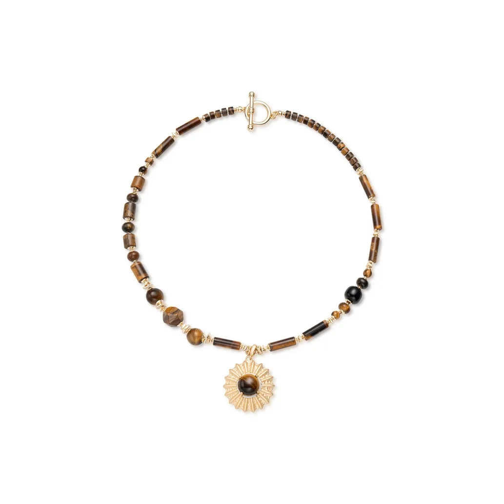 Lost In Echo Винтаж Камень Тигровый глаз Агат Подвеска Ожерелье на ключицу Женское