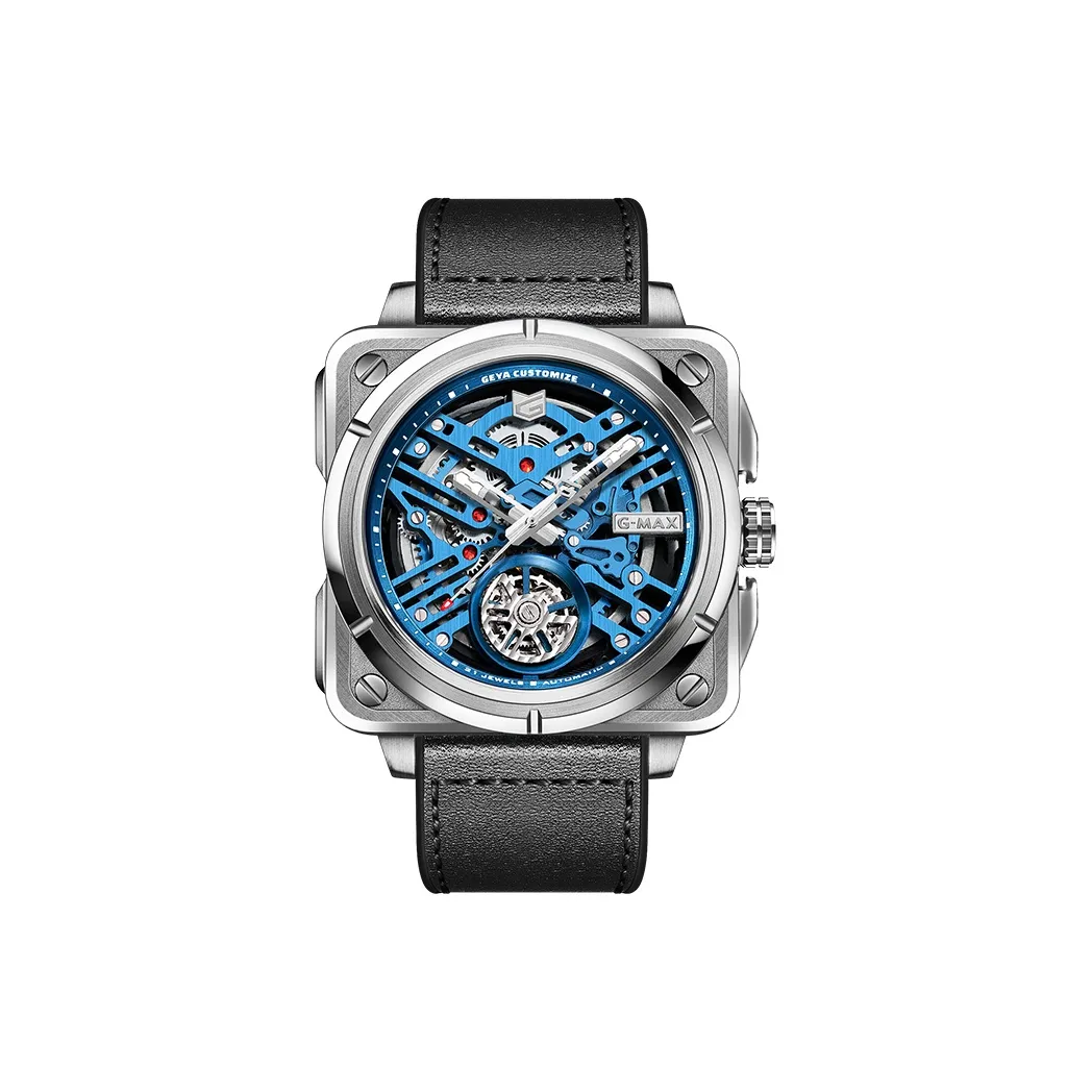 GEYA G MAX Engine Collection Automatic Mechanical Movement Genuine Leather Strap Watch Men's Watches Skeleton Dial