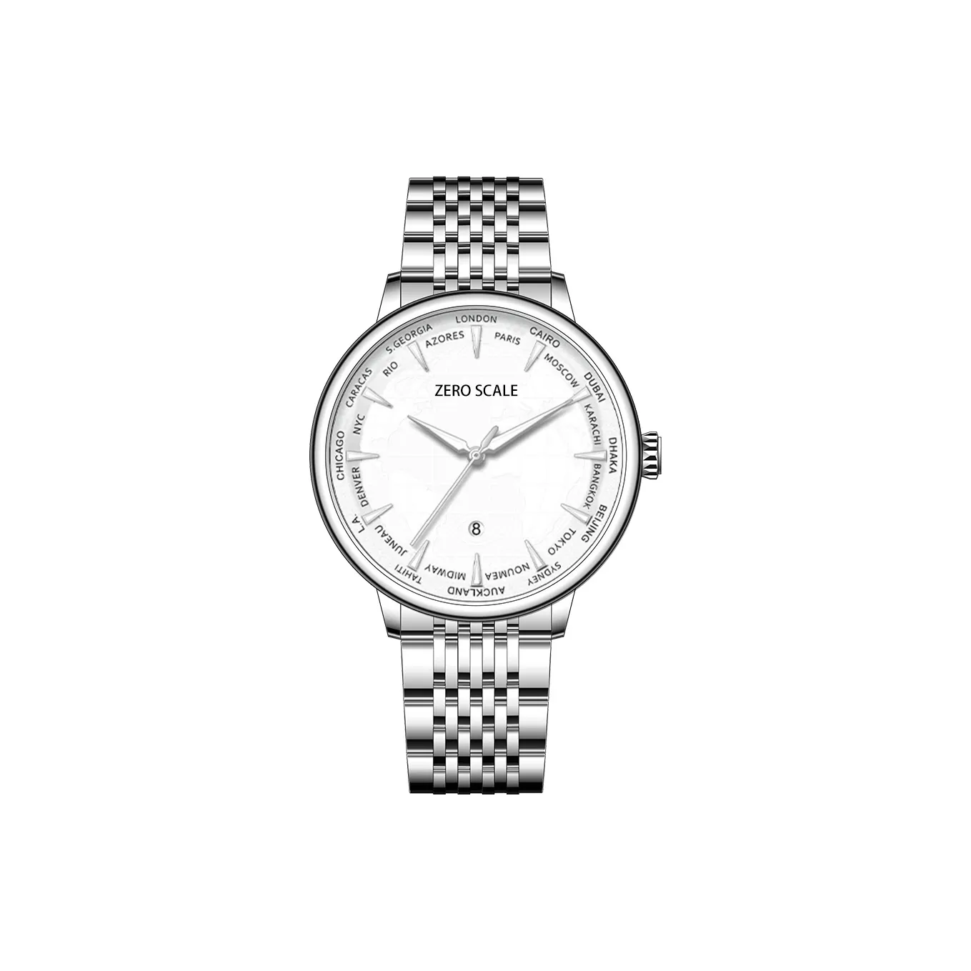 Zero Scale Кварцевый механизм ремешок из нержавеющей стали мужские часы белый циферблат