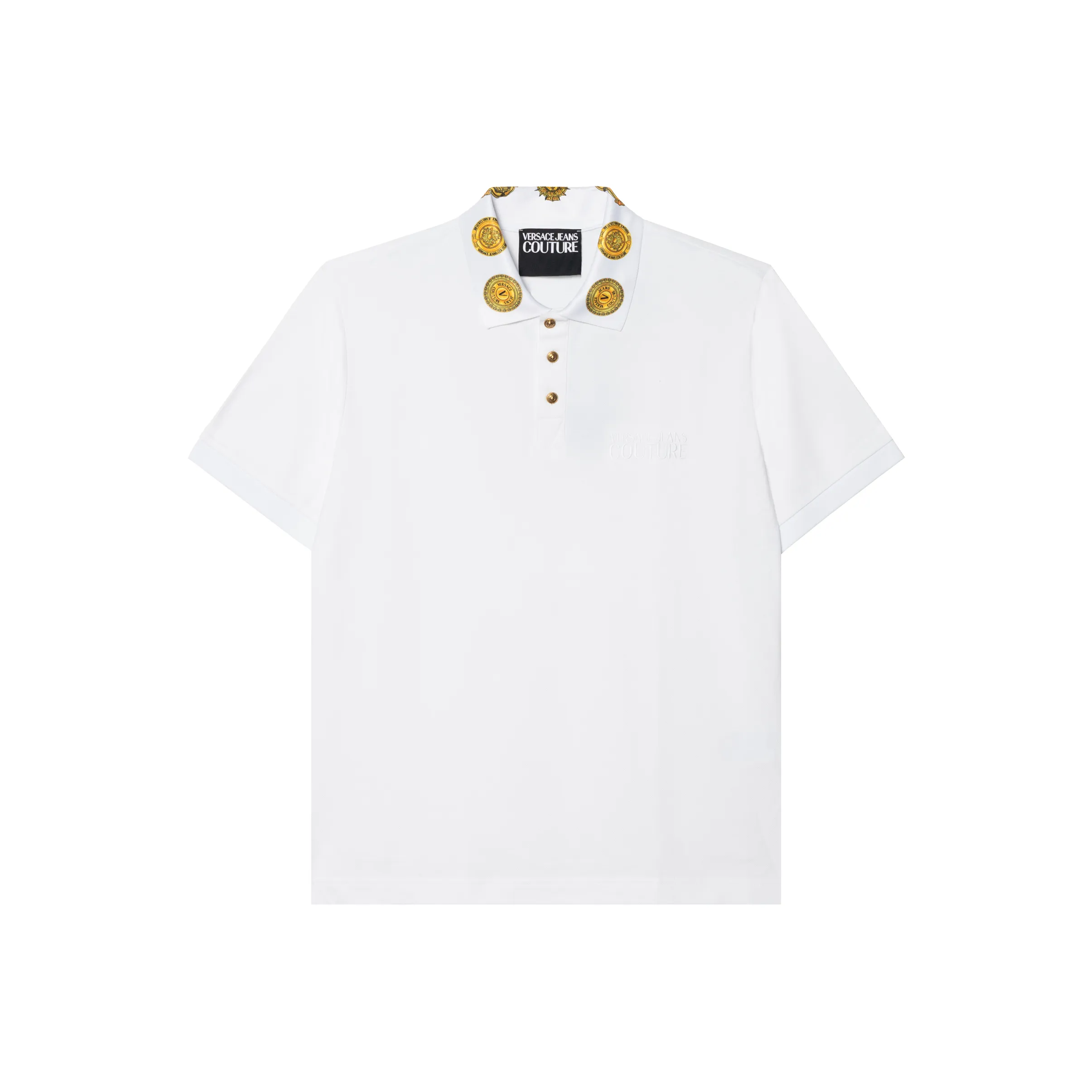 VERSACE JEANS COUTURE Men Logo Printed Collar Short Sleeve Polo Shirt White