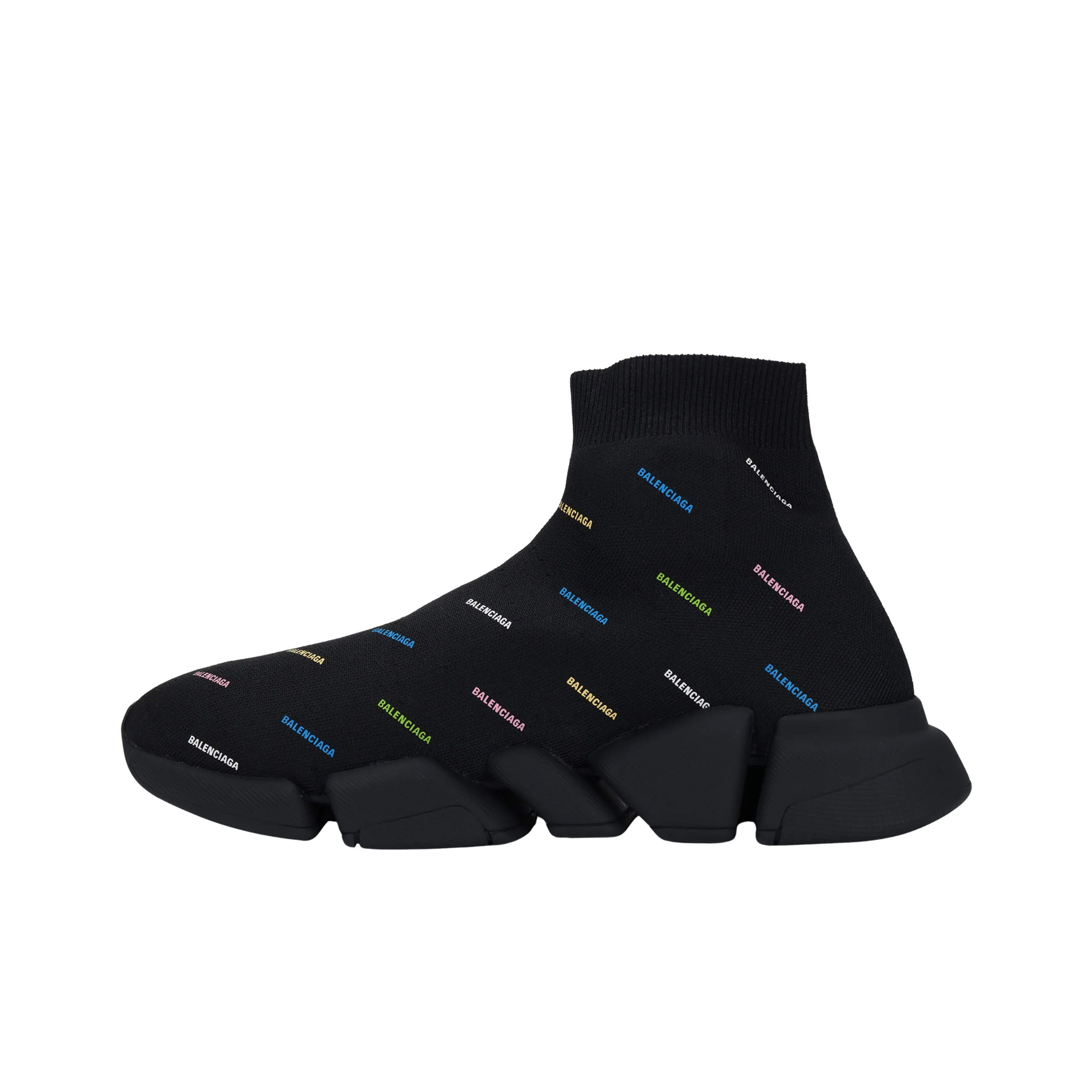Balenciaga Speed 2.0 AllOver Logo Recycled Knit Black Multicolor