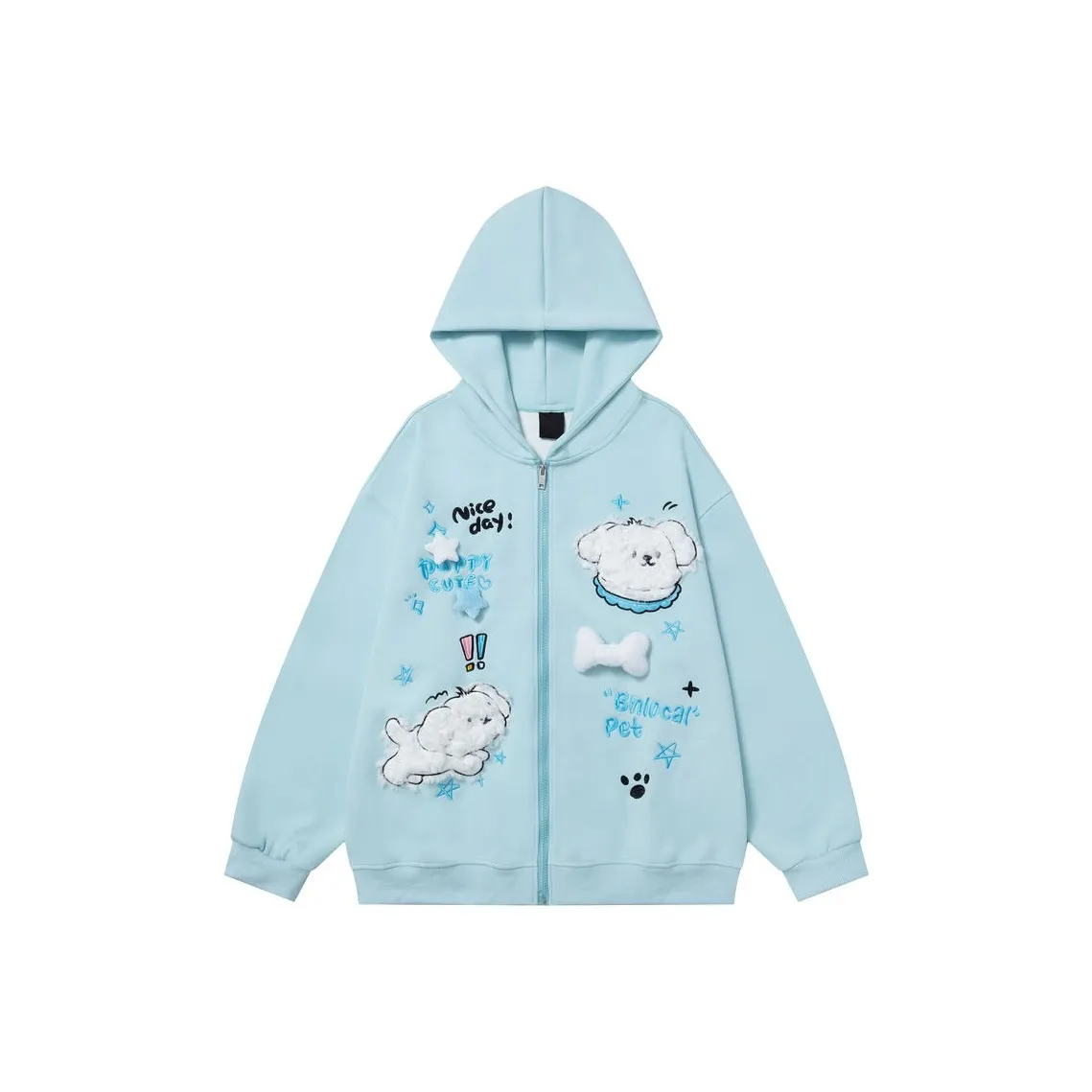 NRXX Мужская одежда Американский Милый Плюшевый Щенок Вышивка Толстовка Свободный крой Утягивающий Кардиган Мужской