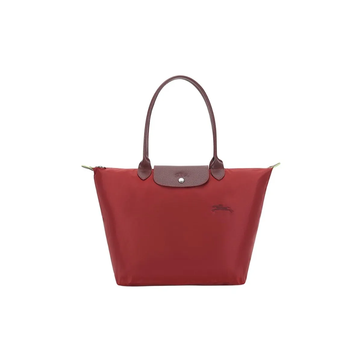 LONGCHAMP Le Pliage Green Recycled Canvas With Leather Trim Tote Handbag, Shoulder Bag Women's Red