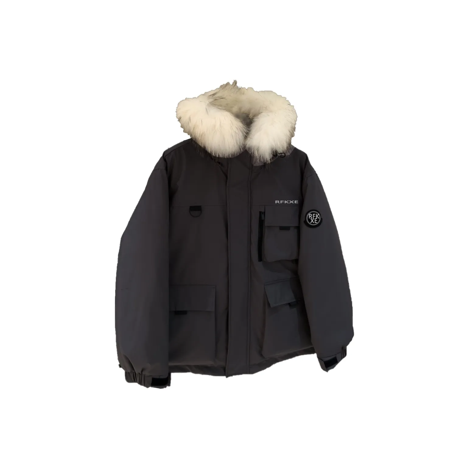 RFKXE Обсидиан Черный Съемный Меховой Воротник Унисекс Пуховики