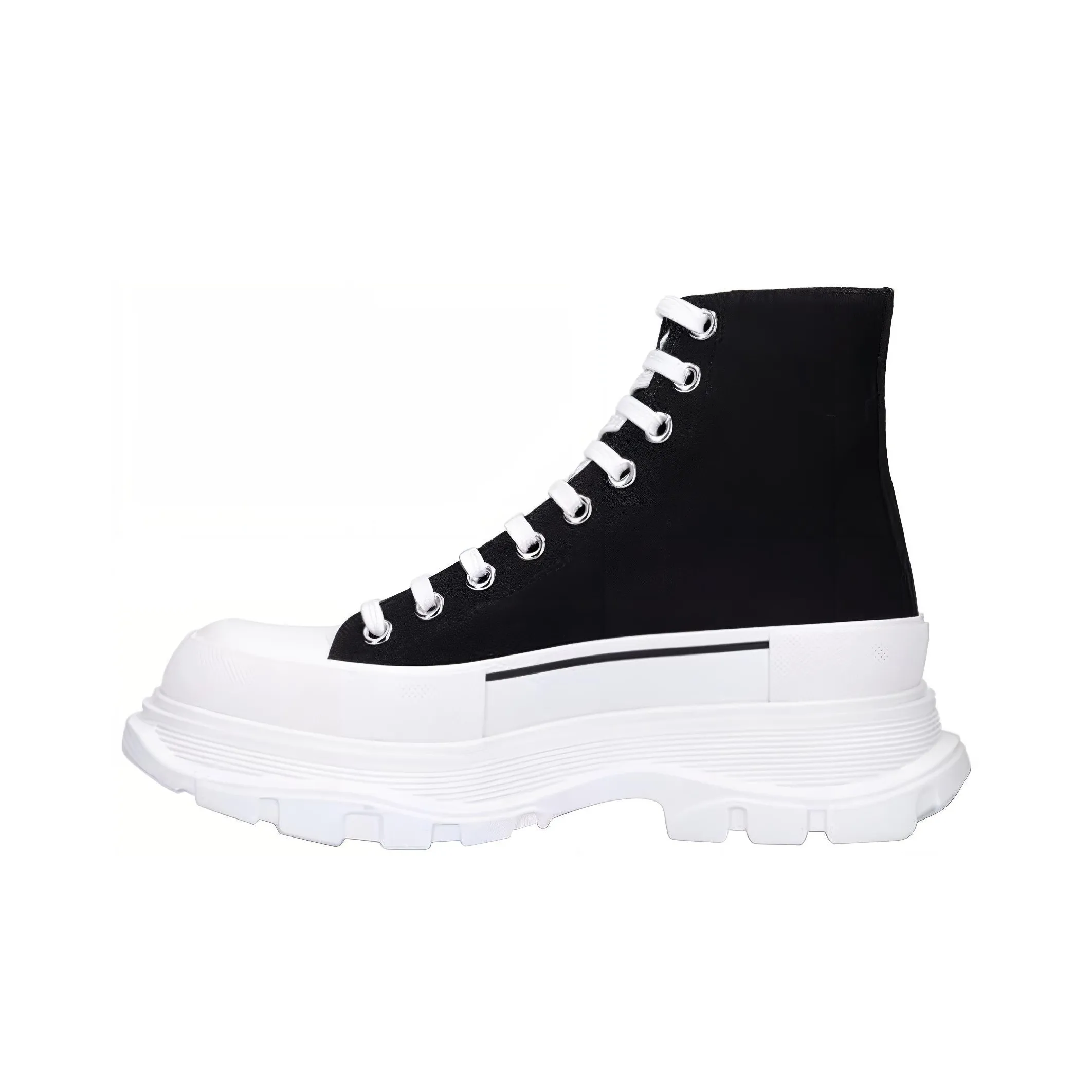 Alexander McQueen Canvas Tread Slick High Top Sneakers 'Black White'