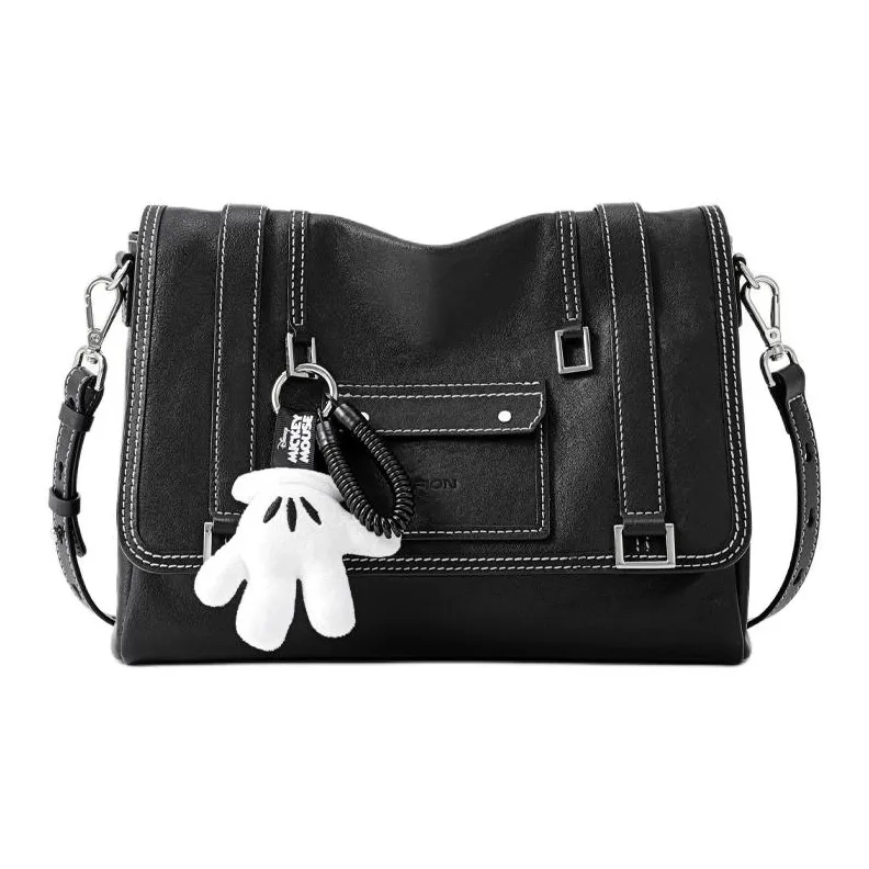 FION Первый слой Растительное дубление Коровья кожа Сумка на плечо Стандартная Женская Черная