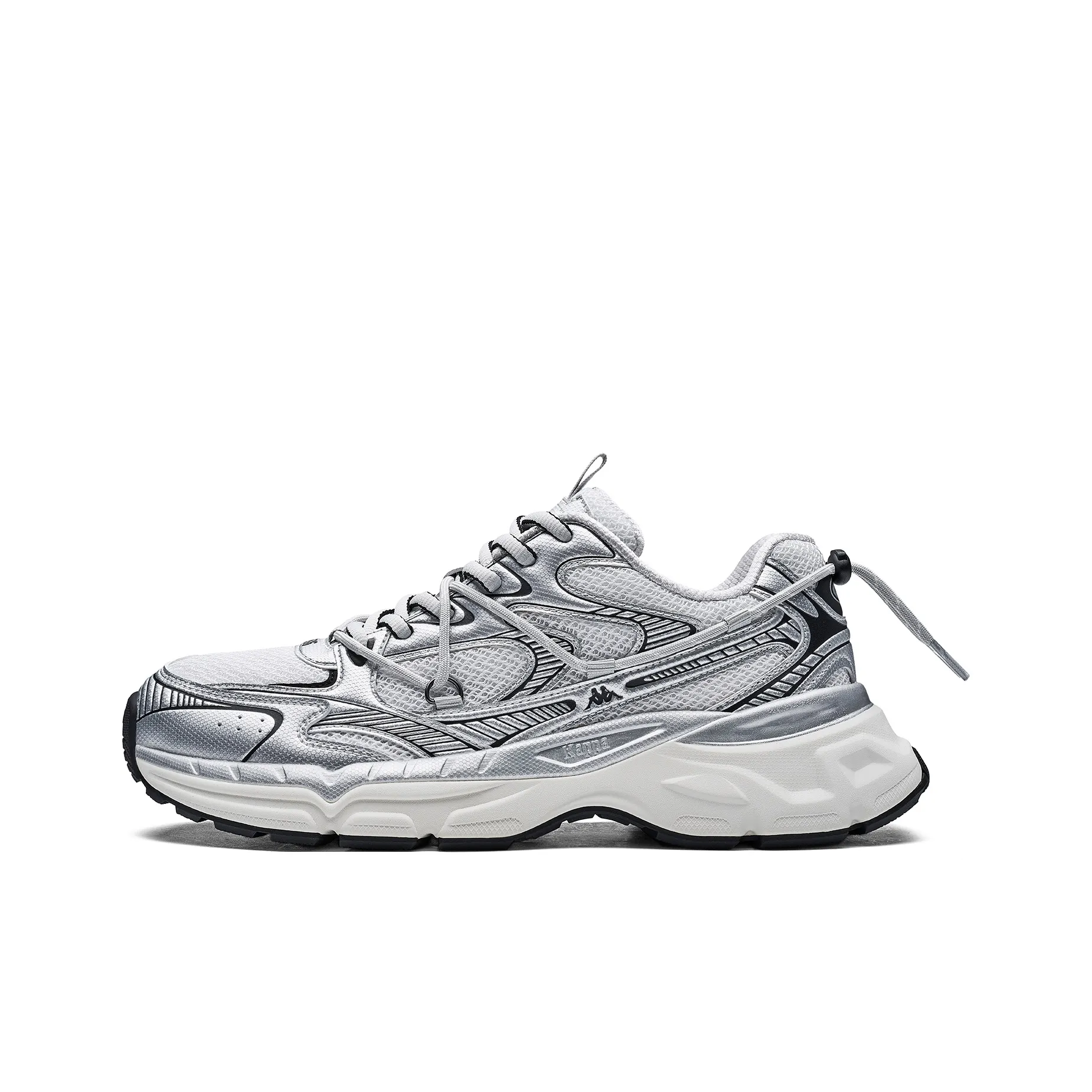 KAPPA Спина к Спине Высота Увеличивающая Устойчивая к Износу Противоскользящая Низкий Топ Толстая Подошва Кроссовки Унисекс Серебристо-Черный