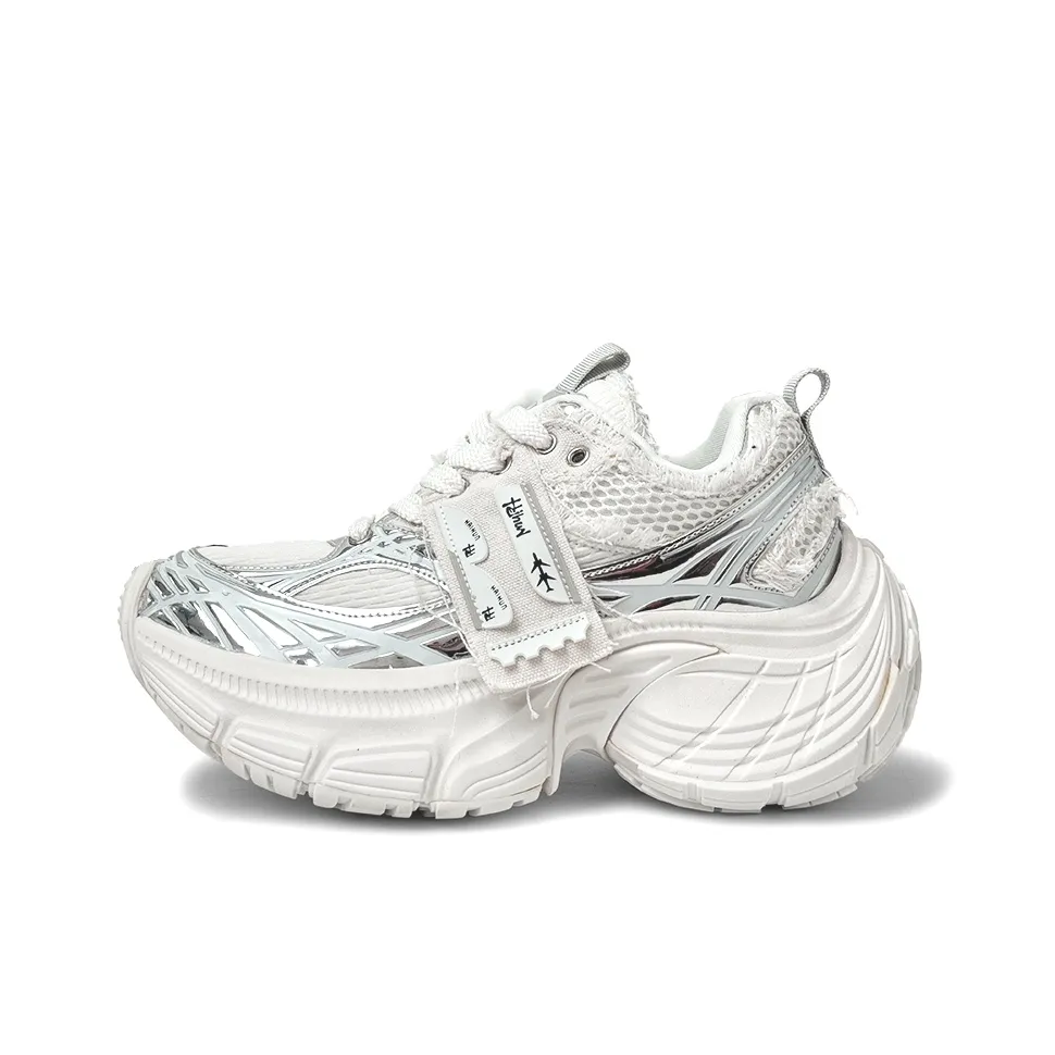 Lanza Винтаж Paris Шокабсорберы Противоскользящие Устойчивые к истиранию Дышащие Низкий Топ Кроссовки с Толстой Подошвой Унисекс Серебряный