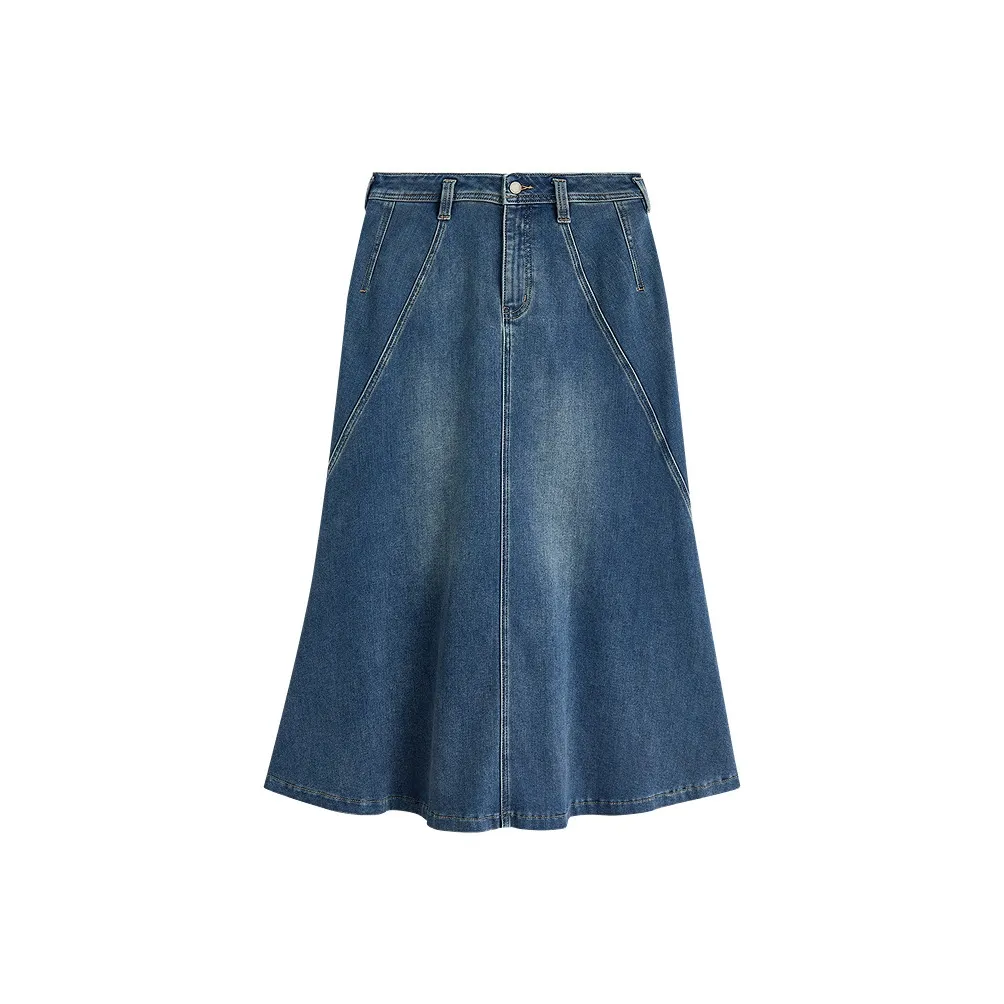 Inman Элегантность TREASURE совместный бренд Утягивающий Кожа Дружественный Предосенний Комплект Доступный Вечный Осенний А-силуэт Деним Длинная Юбка Женская