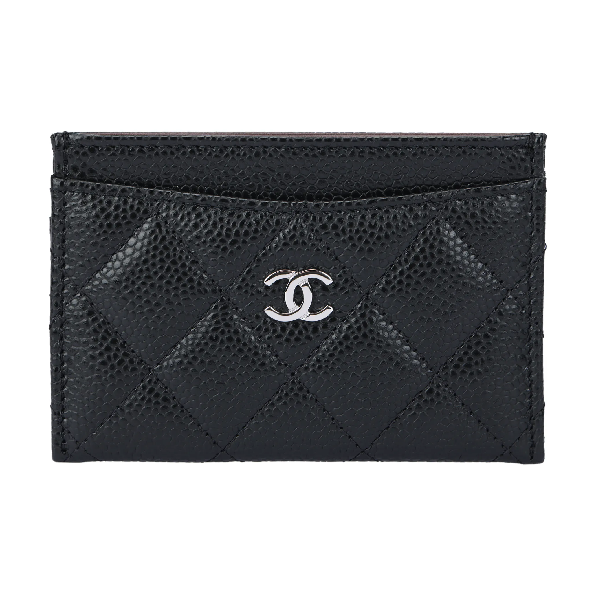 CHANEL Grain Calfskin Card Holder Women's Black