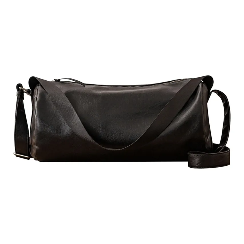 HOUBU Коровья кожа Цилиндрическая сумка Сумка через плечо Сумка для мужчин Черная Большая