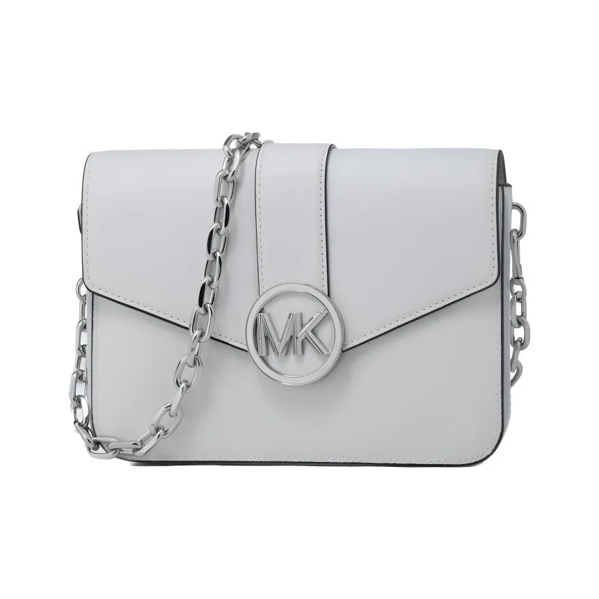 MICHAEL KORS Leather Envelope Bag, Handbag, Shoulder Bag Women's Silver White Gray