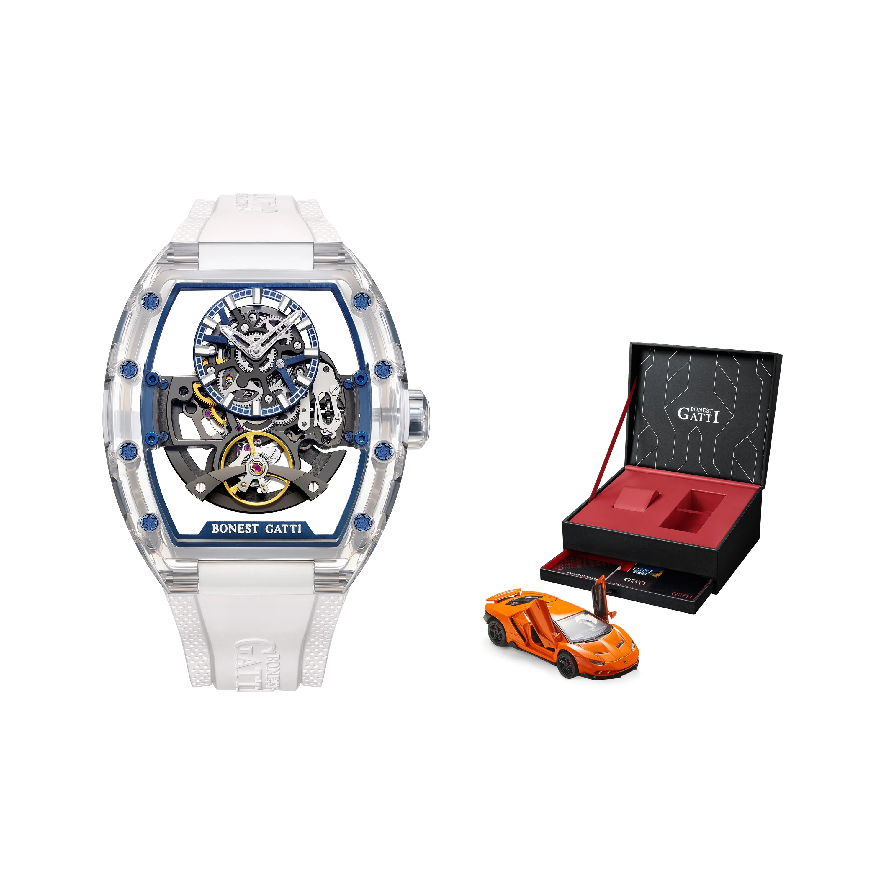 BONEST GATTI King Speed Автоматический Механический Механизм Резиновый Ремешок Мужские Часы Черепный Циферблат