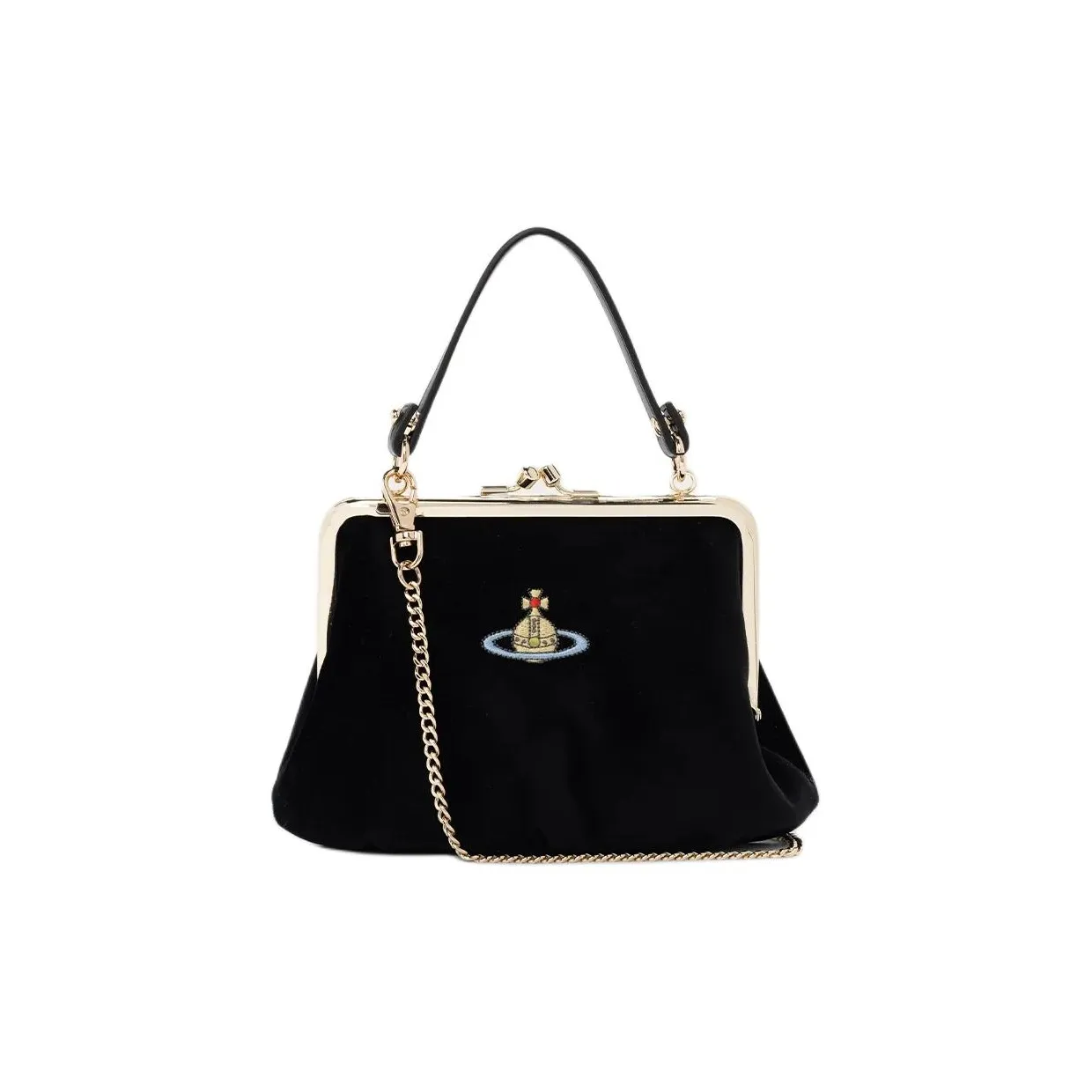 Vivienne Westwood Granny Frame Velvet Shoulder Bag, Crossbody Bag, Handbag Women's Black