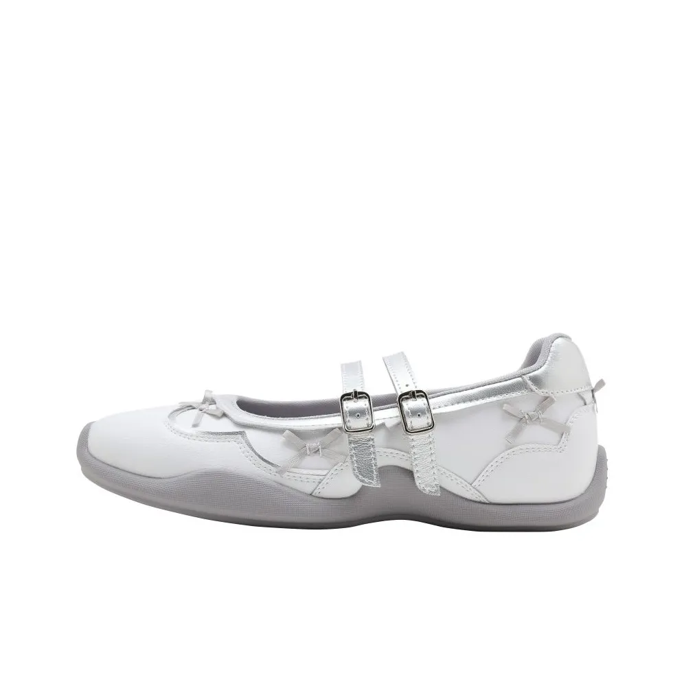 HERLOOK Сад Бант Плоская подошва Туфли Мэри Джейн Женские Серебряные Белые