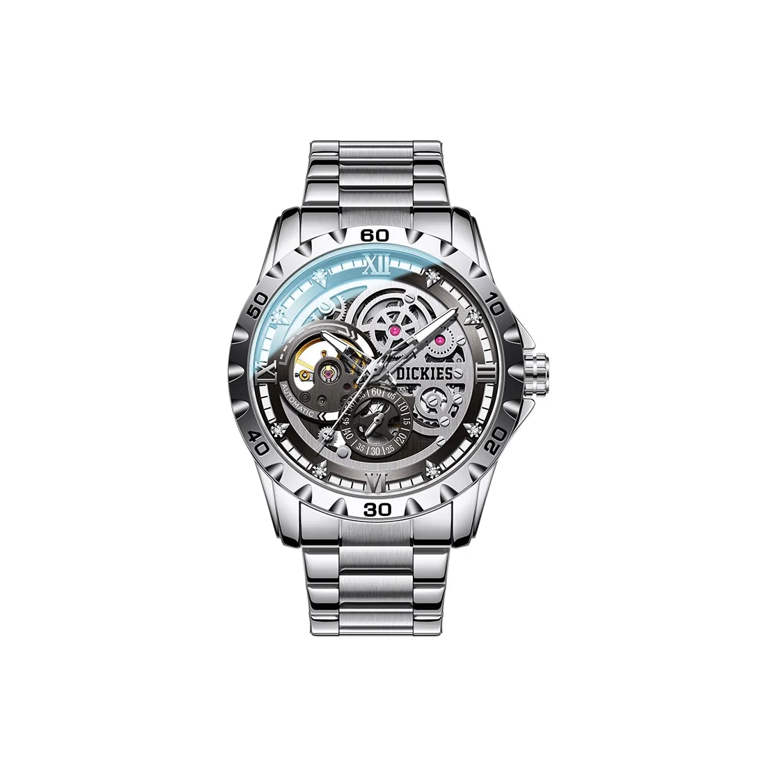 Dickies Наручные часы Механический механизм Стальной ремешок Черепный циферблат Мужские часы