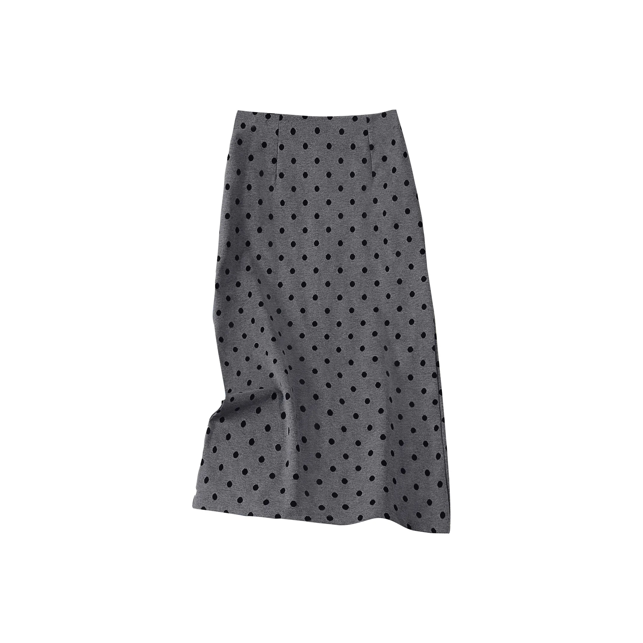TOUCH Повседневный Длинный Юбка Женская Серый с Черным и Полка Дот